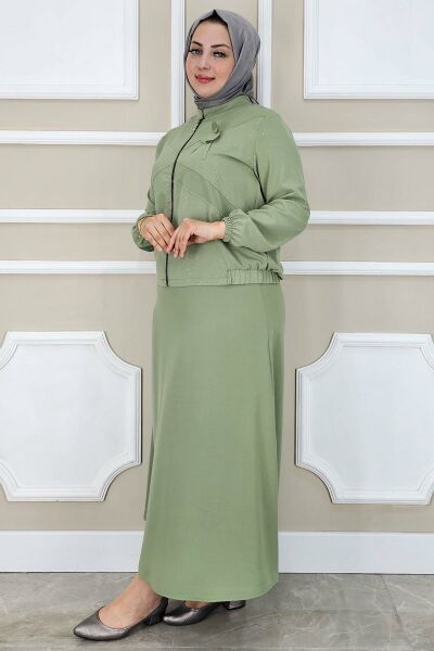 PYS KADIN TAŞ DETAYLI SİMLİ TESETTÜR TAKIM YEŞİL - 5 BEDEN