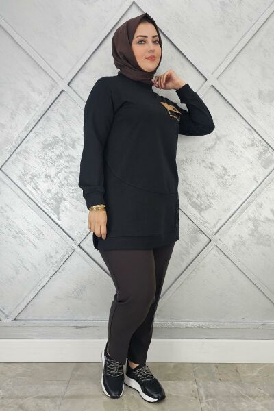 KADIN DÜĞME VE CEP GÖRÜNÜM DETAYLI TESETTÜR TUNİK SİYAH - 3XL