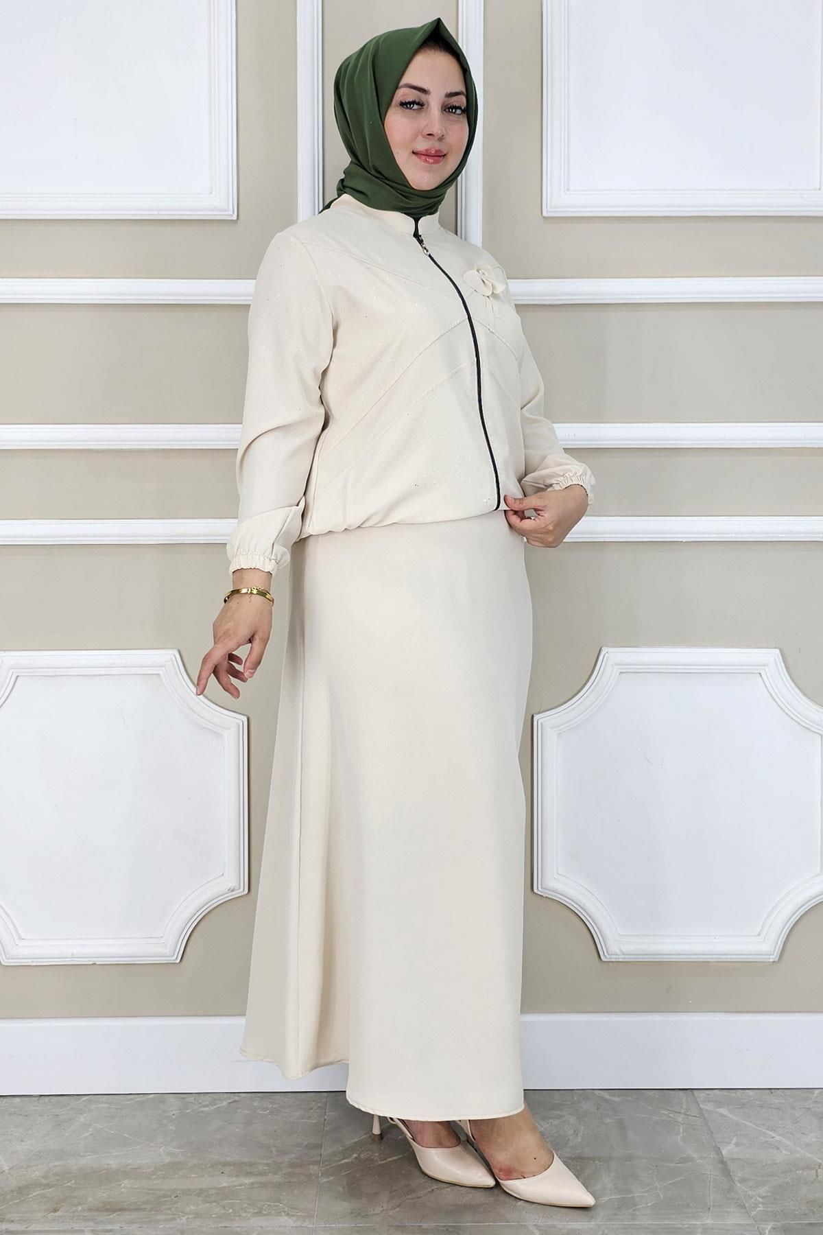 PYS KADIN TAŞ DETAYLI SİMLİ TESETTÜR TAKIM TAŞ - 2 BEDEN