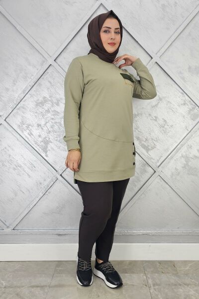 KADIN DÜĞME VE CEP GÖRÜNÜM DETAYLI TESETTÜR TUNİK MİNT YEŞİLİ - 3XL