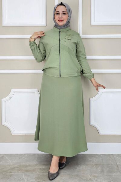 PYS KADIN TAŞ DETAYLI SİMLİ TESETTÜR TAKIM YEŞİL - 3 BEDEN