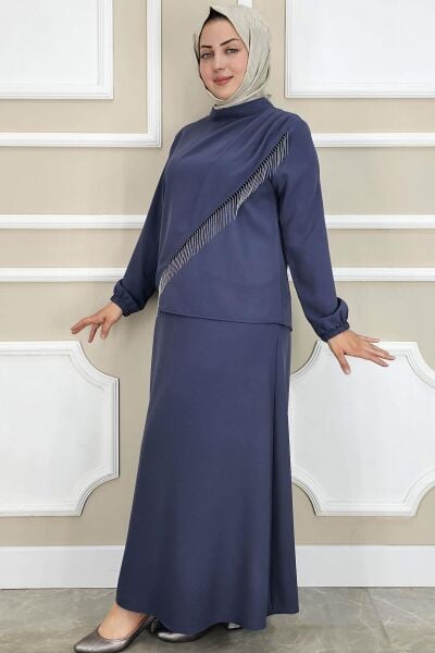 KADIN PÜSKÜL AKSESUARLI TESETTÜR TAKIM ANTRSİT - 3 BEDEN