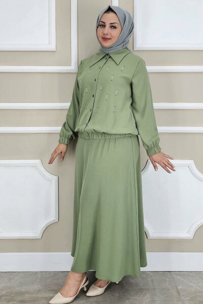 PYS KADIN TAŞ DETAYLI GÖMLEK ETEK TESETTÜR TAKIM