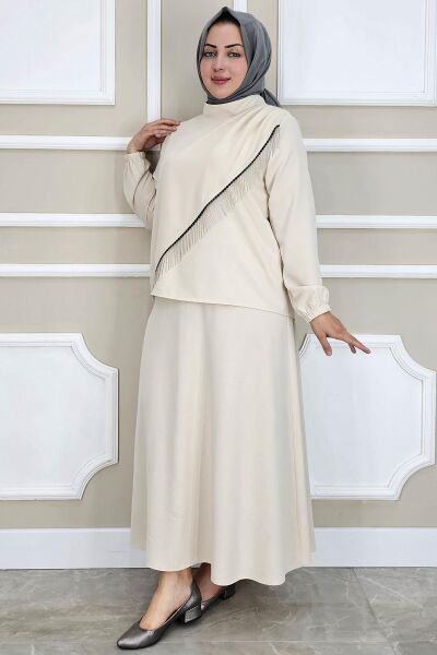 KADIN PÜSKÜL AKSESUARLI TESETTÜR TAKIM TAŞ - 5 BEDEN