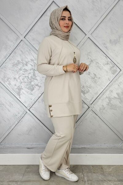 KADIN KOLYE DETAYLI NERVÜR DİKİM TESETTÜR TAKIM TAŞ - 5 BEDEN