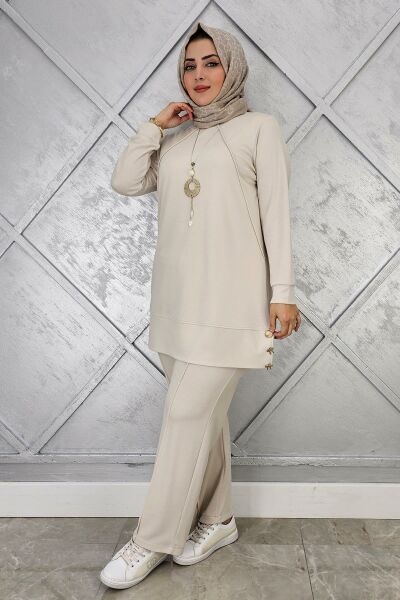 KADIN KOLYE DETAYLI NERVÜR DİKİM TESETTÜR TAKIM TAŞ - 5 BEDEN