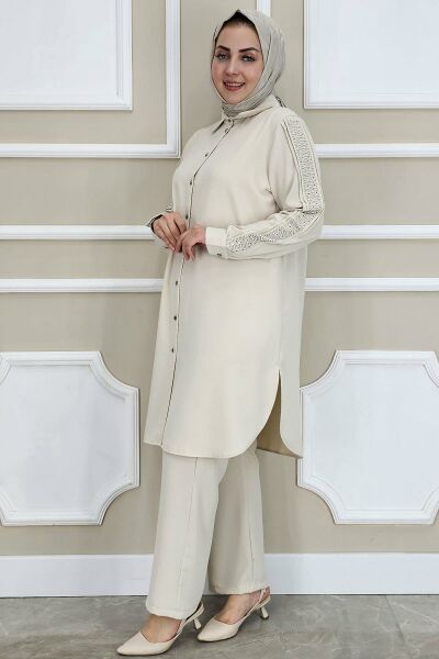 PYS KADIN KOLU TAŞ DETAYLI TESETTÜR TAKIM TAŞ - 3 BEDEN