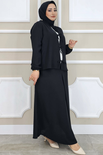 PYS KADIN ÖNÜ BAĞCIKLI TESETTÜR 3 LÜ TAKIM SİYAH - 5 BEDEN