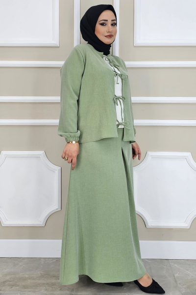 PYS KADIN ÖNÜ BAĞCIKLI TESETTÜR 3 LÜ TAKIM HAKİ - 2 BEDEN