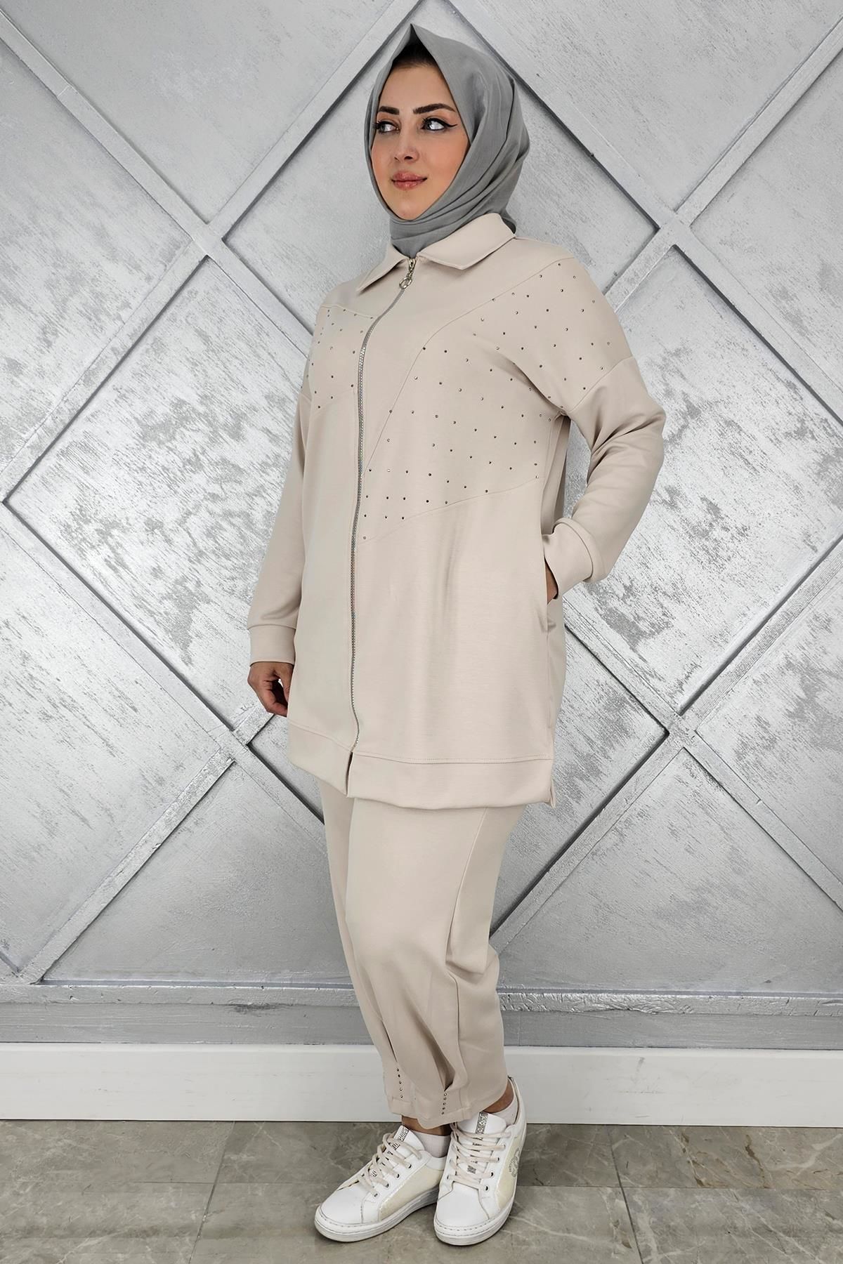 KADIN TAŞ DETAYLI TESETTÜR TAKIM TAŞ - 5 BEDEN