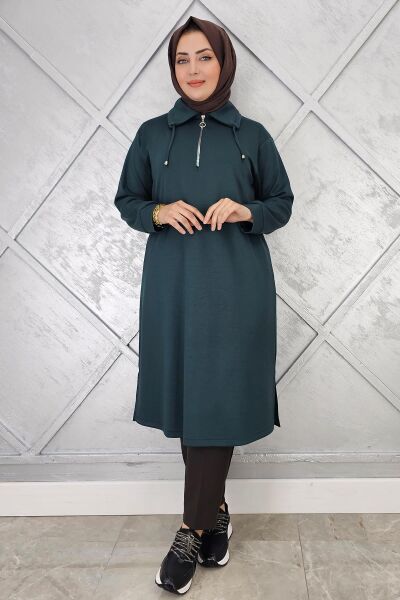 KADIN FERMUARLI BAĞCIKLI TESETTÜR TUNİK PETROL YEŞİLİ - 4 BEDEN