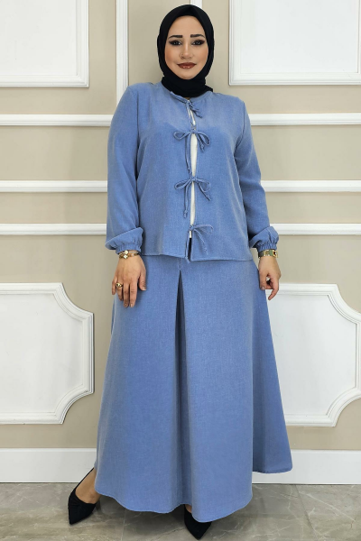 PYS KADIN ÖNÜ BAĞCIKLI TESETTÜR 3 LÜ TAKIM MAVİ - 3 BEDEN