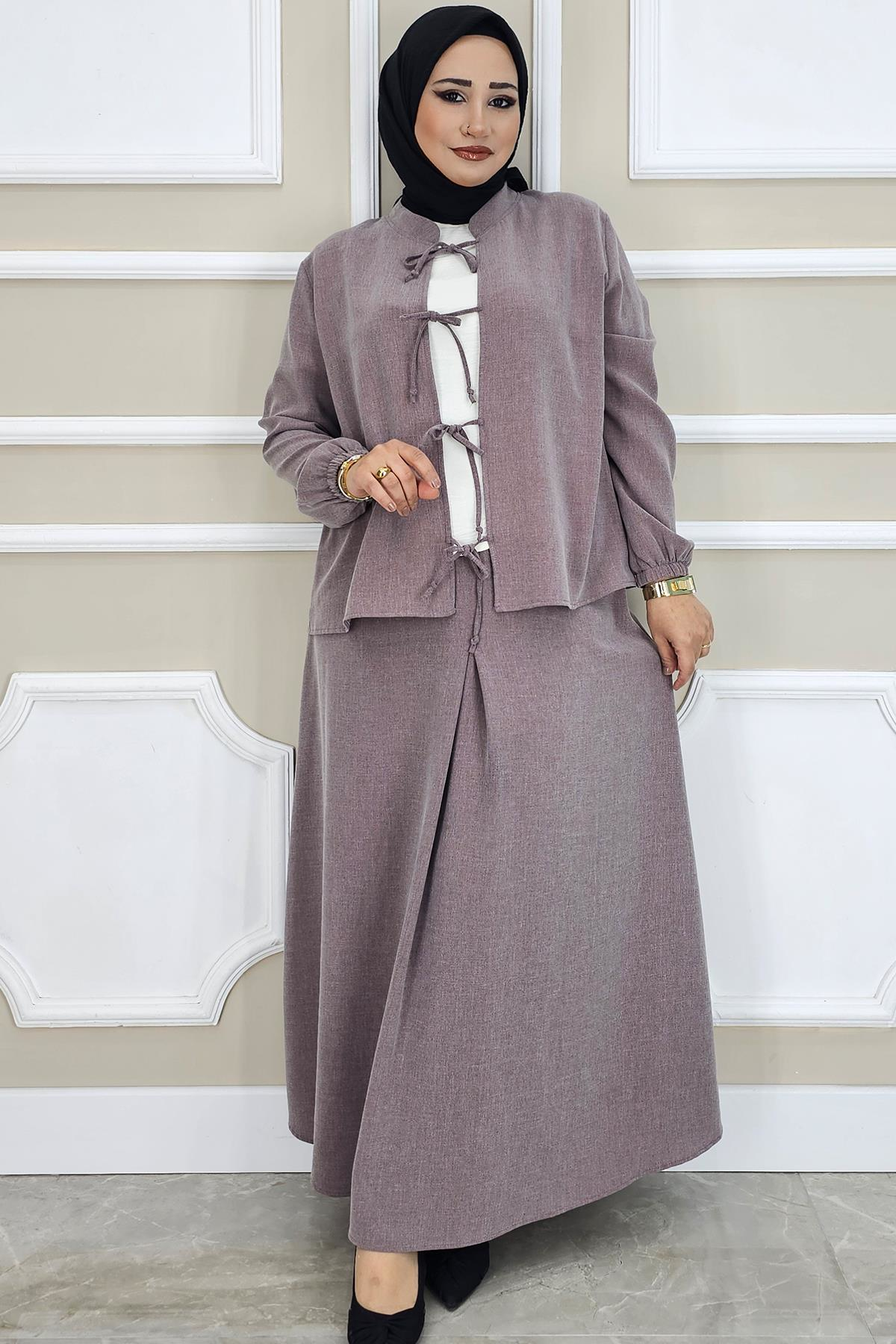 PYS KADIN ÖNÜ BAĞCIKLI TESETTÜR 3 LÜ TAKIM MÜRDÜM - 3 BEDEN