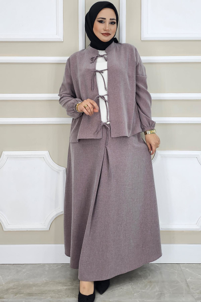 PYS KADIN ÖNÜ BAĞCIKLI TESETTÜR 3 LÜ TAKIM MÜRDÜM - 3 BEDEN