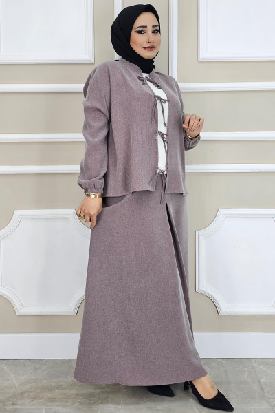 PYS KADIN ÖNÜ BAĞCIKLI TESETTÜR 3 LÜ TAKIM MÜRDÜM - 5 BEDEN