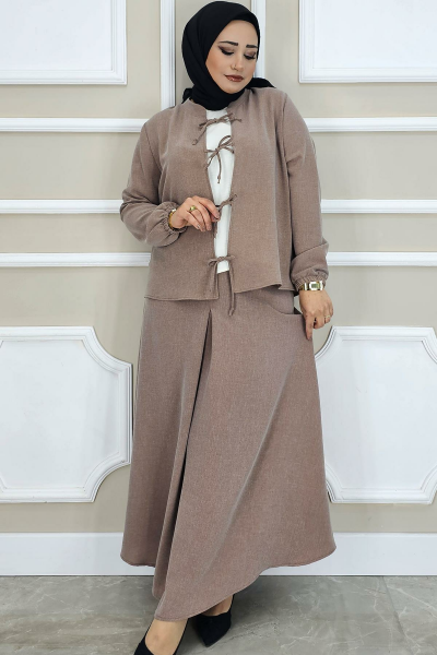 PYS KADIN ÖNÜ BAĞCIKLI TESETTÜR 3 LÜ TAKIM SOMON - 5 BEDEN