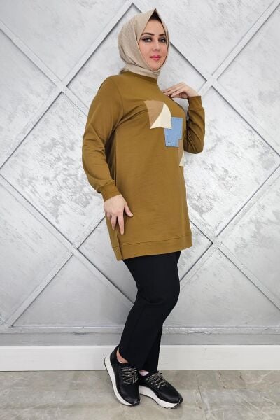 KADIN KOMBİNLİ TAŞ DETAYLI TESETTÜR TUNİK YAĞ YEŞİLİ - 2XL