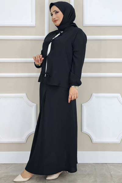 PYS KADIN ÖNÜ BAĞCIKLI TESETTÜR 3 LÜ TAKIM SİYAH - 2 BEDEN