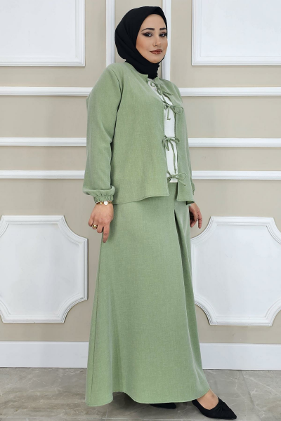 PYS KADIN ÖNÜ BAĞCIKLI TESETTÜR 3 LÜ TAKIM HAKİ - 3 BEDEN