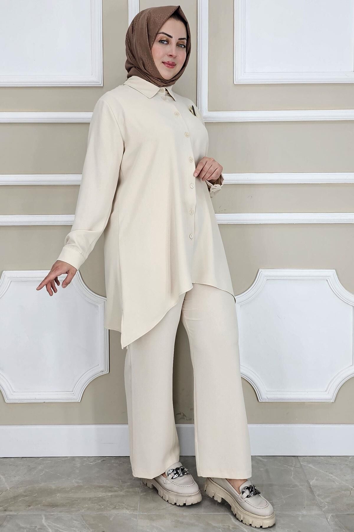 KADIN BROŞ DETAYLI TESETTÜR TAKIM TAŞ - 5 BEDEN