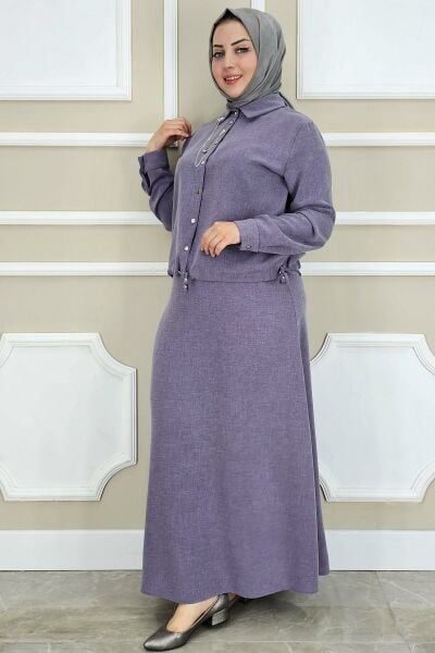 PYS KADIN SALLANTI AKSESUARLI ETEKLİ TESETTÜR TAKIM LİLA - 3 BEDEN