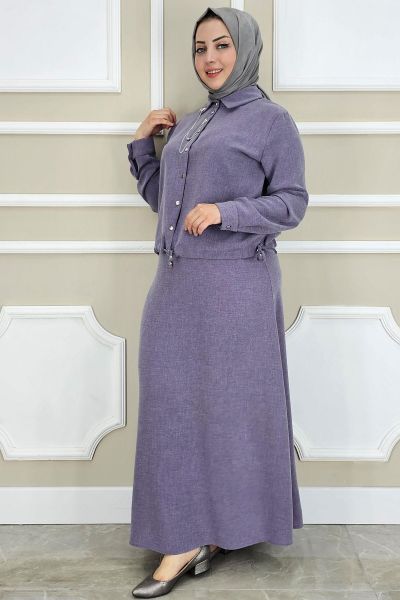 PYS KADIN SALLANTI AKSESUARLI ETEKLİ TESETTÜR TAKIM LİLA - 4 BEDEN