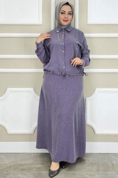 PYS KADIN SALLANTI AKSESUARLI ETEKLİ TESETTÜR TAKIM LİLA - 4 BEDEN