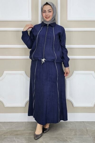 PYS KADIN BİYELİ FERMUARLI TESETTÜR TAKIM LACİVERT - 5 BEDEN