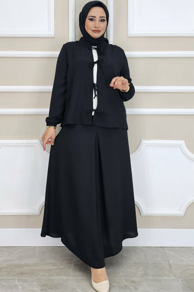 PYS KADIN ÖNÜ BAĞCIKLI TESETTÜR 3 LÜ TAKIM SİYAH - 3 BEDEN