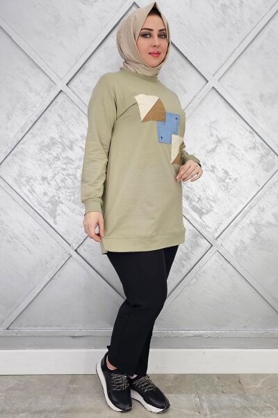 KADIN KOMBİNLİ TAŞ DETAYLI TESETTÜR TUNİK HAKİ - 2XL