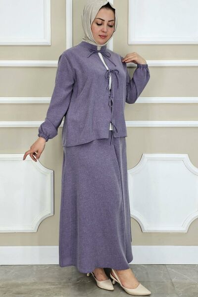 PYS KADIN ÖNÜ BAĞCIKLI TESETTÜR 3 LÜ TAKIM LİLA - 2 BEDEN