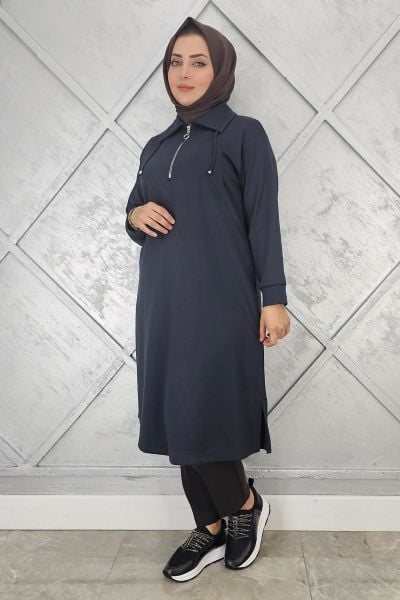 KADIN FERMUARLI BAĞCIKLI TESETTÜR TUNİK ANTRSİT - 3 BEDEN