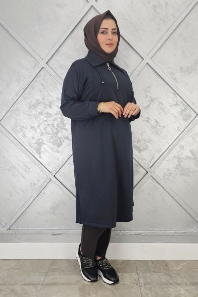 KADIN FERMUARLI BAĞCIKLI TESETTÜR TUNİK ANTRSİT - 3 BEDEN