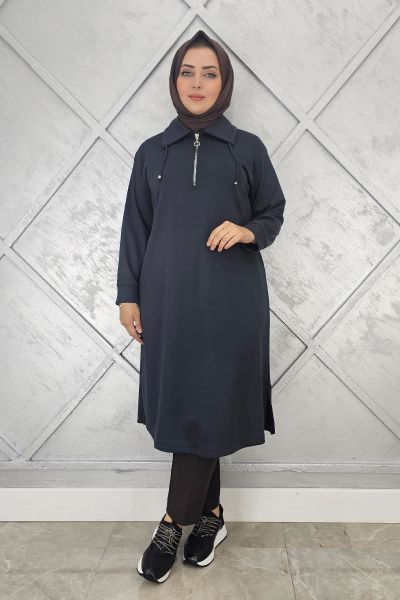 KADIN FERMUARLI BAĞCIKLI TESETTÜR TUNİK ANTRSİT - 3 BEDEN