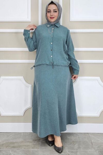 PYS KADIN SALLANTI AKSESUARLI ETEKLİ TESETTÜR TAKIM YEŞİL - 4 BEDEN