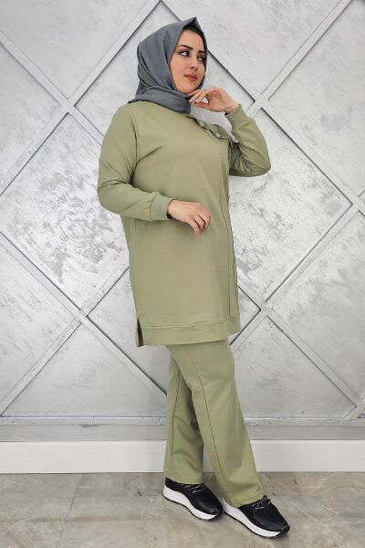 KADIN DÜĞME VE TAŞ DETAYLI TESETTÜR TAKIM BORDO - 3XL