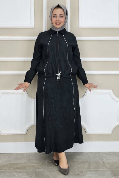 PYS KADIN BİYELİ FERMUARLI TESETTÜR TAKIM SİYAH - 3 BEDEN