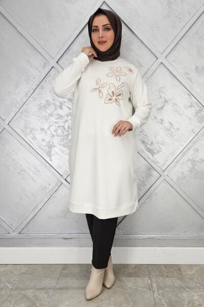 KADIN BASKI VE TAŞ DETAYLI TESETTÜR TUNİK