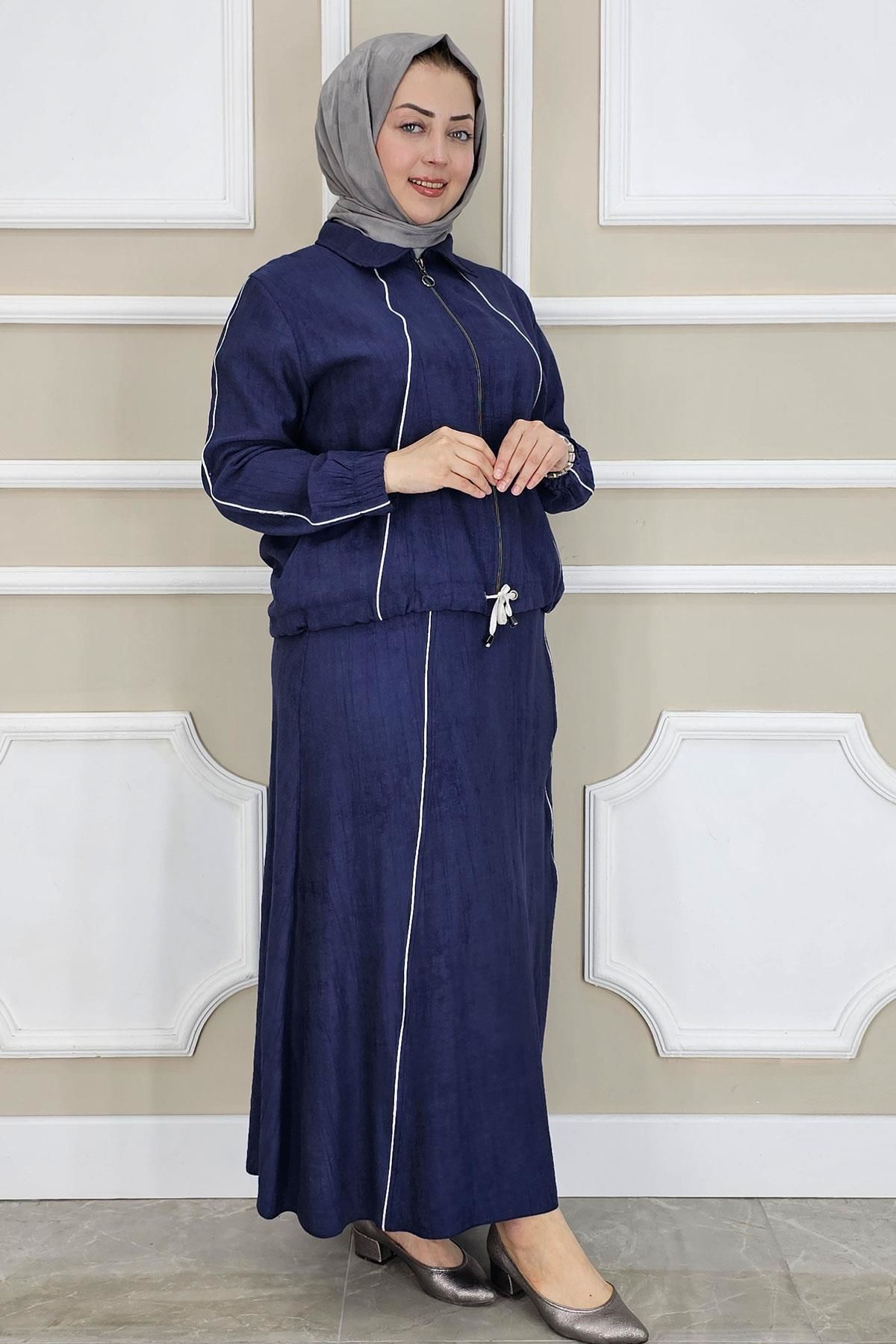 PYS KADIN BİYELİ FERMUARLI TESETTÜR TAKIM LACİVERT - 2 BEDEN