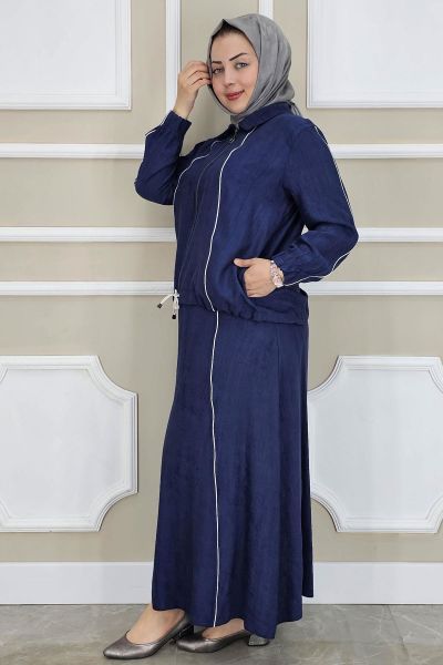 PYS KADIN BİYELİ FERMUARLI TESETTÜR TAKIM LACİVERT - 2 BEDEN
