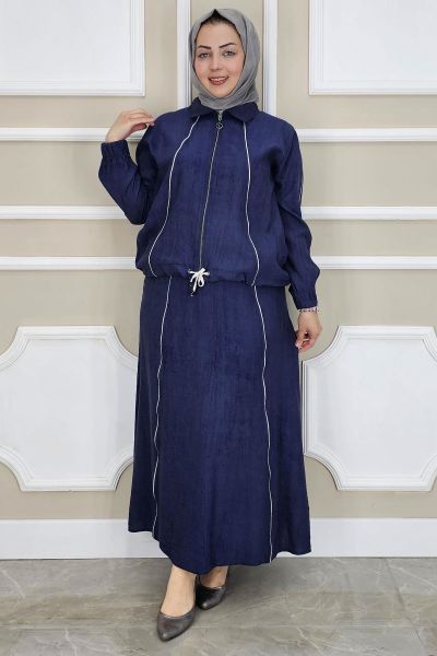 PYS KADIN BİYELİ FERMUARLI TESETTÜR TAKIM LACİVERT - 2 BEDEN