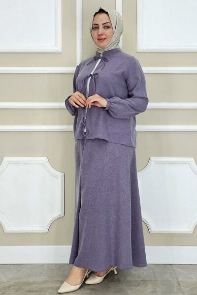PYS KADIN ÖNÜ BAĞCIKLI TESETTÜR 3 LÜ TAKIM LİLA - 4 BEDEN