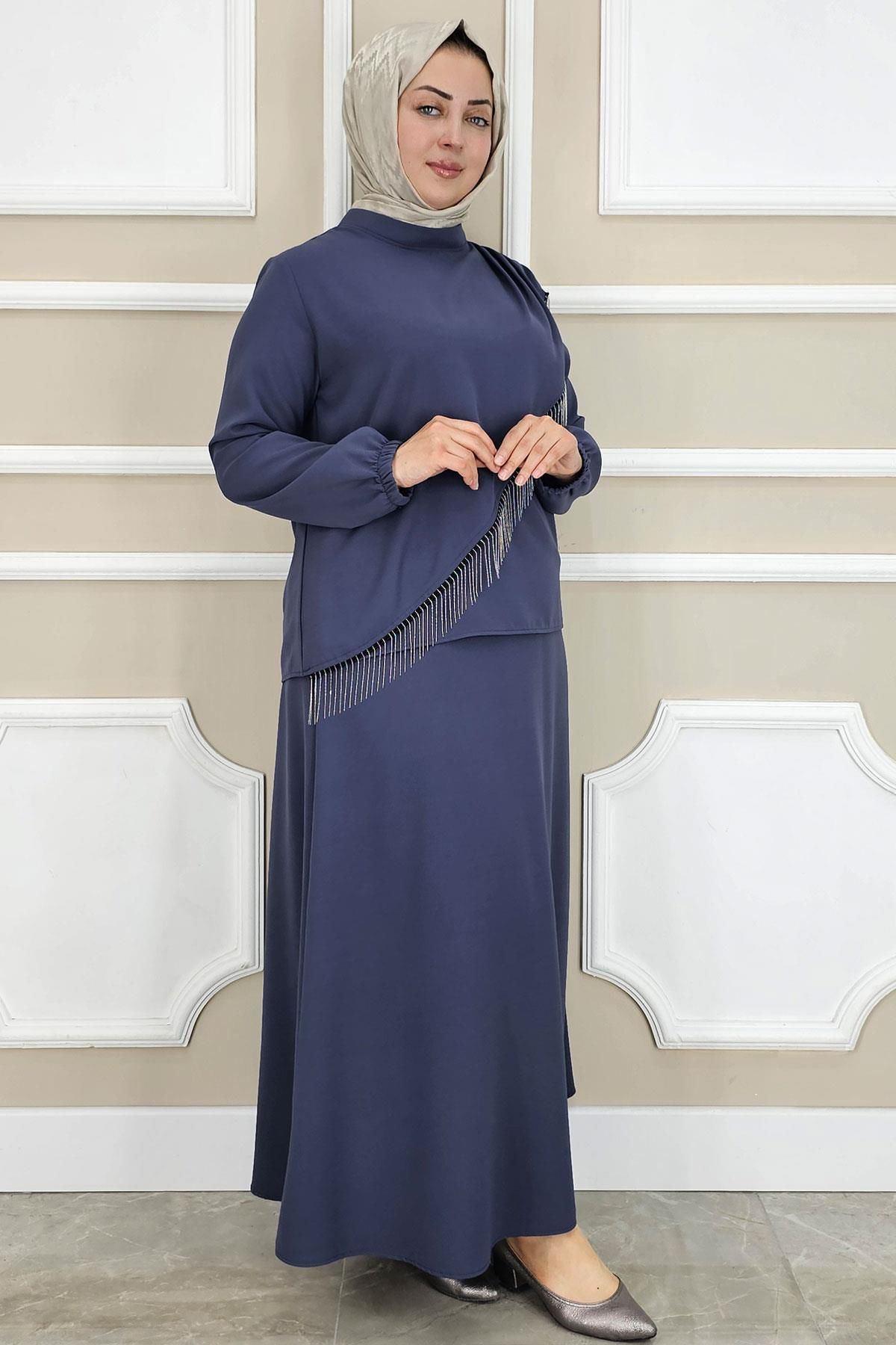 PYS KADIN PÜSKÜL AKSESUARLI TESETTÜR TAKIM ANTRSİT - 2 BEDEN