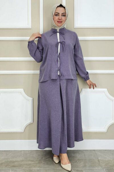 PYS KADIN ÖNÜ BAĞCIKLI TESETTÜR 3 LÜ TAKIM LİLA - ARA BEDEN