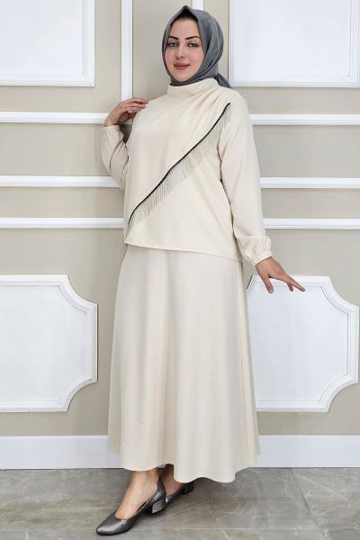 PYS KADIN PÜSKÜL AKSESUARLI TESETTÜR TAKIM TAŞ - 3 BEDEN