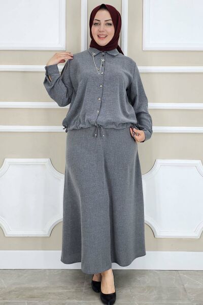 PYS KADIN SALLANTI AKSESUARLI ETEKLİ TESETTÜR TAKIM GRİ - 5 BEDEN