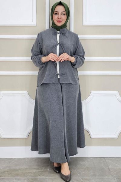 PYS KADIN ÖNÜ BAĞCIKLI TESETTÜR 3 LÜ TAKIM GRİ - 5 BEDEN