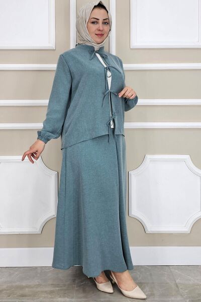 PYS KADIN ÖNÜ BAĞCIKLI TESETTÜR 3 LÜ TAKIM YEŞİL - 5 BEDEN