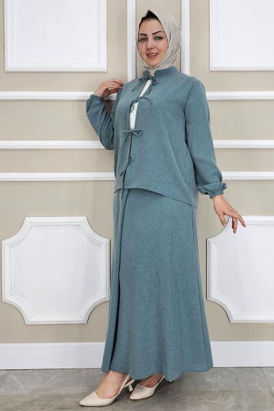 PYS KADIN ÖNÜ BAĞCIKLI TESETTÜR 3 LÜ TAKIM YEŞİL - 5 BEDEN