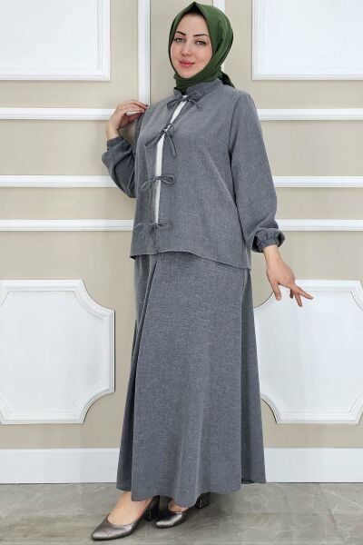 PYS KADIN ÖNÜ BAĞCIKLI TESETTÜR 3 LÜ TAKIM GRİ - 3 BEDEN
